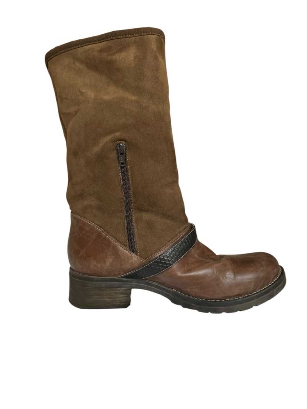 Dromedaris Brown Leather & Suede Mid-Calf Boots Buckle Strap Side Zip Comfort 42 - Picture 5 of 13
